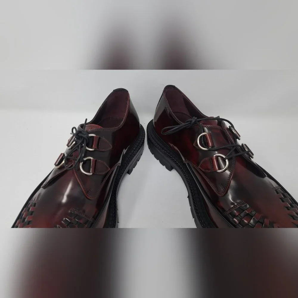 Burberry Mens Shoes Burgundy Leather Woven Lace Up Platform Creepers 11 US 44 EU